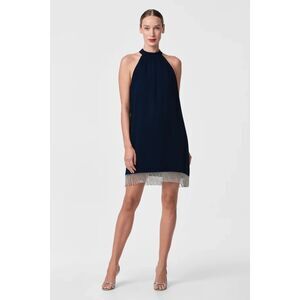 NWT Trina Turk Top Shelf Rhinestone Fringe Dress - Black S